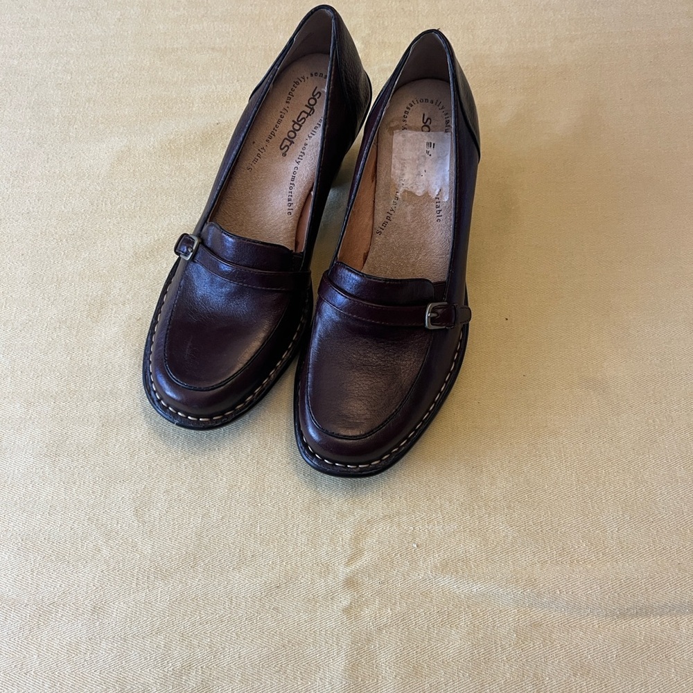 Softspots Women's Dark Burgundy Leather Slip-On Loafers with Buckle Accent